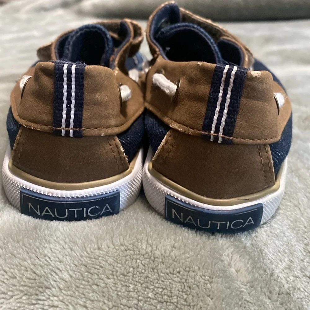 Toddler boy Nautica Navy and Tan Boat Shoes